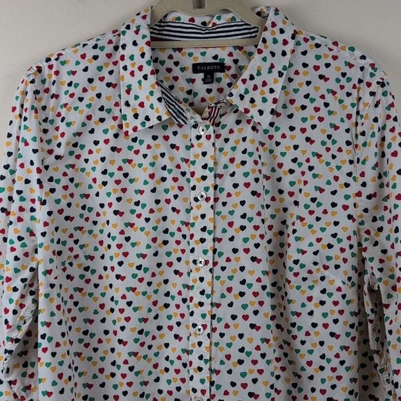Talbot's Classic Cotton Button Front Shirt Ditsy Hearts Size XL - Picture 4 of 9